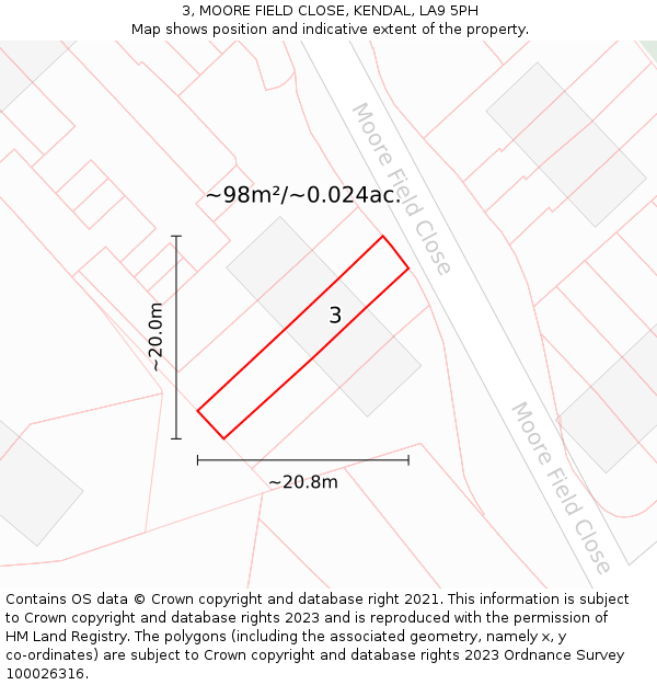3, MOORE FIELD CLOSE, KENDAL, LA9 5PH: Plot and title map