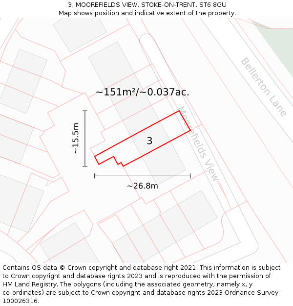3, MOOREFIELDS VIEW, STOKE-ON-TRENT, ST6 8GU: Plot and title map