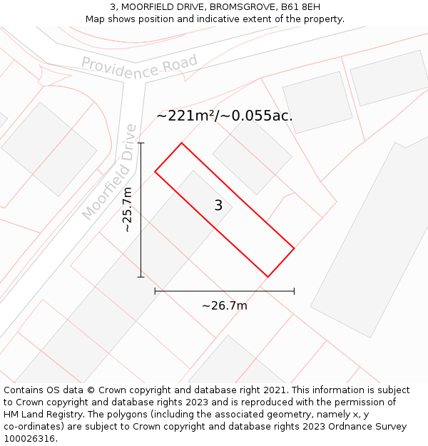 3, MOORFIELD DRIVE, BROMSGROVE, B61 8EH: Plot and title map