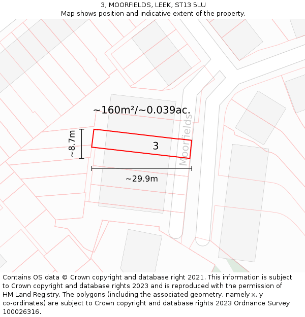 3, MOORFIELDS, LEEK, ST13 5LU: Plot and title map