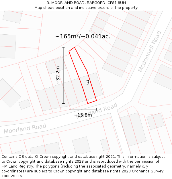 3, MOORLAND ROAD, BARGOED, CF81 8UH: Plot and title map