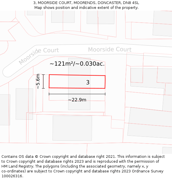 3, MOORSIDE COURT, MOORENDS, DONCASTER, DN8 4SL: Plot and title map