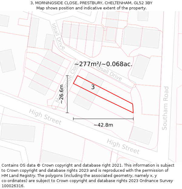 3, MORNINGSIDE CLOSE, PRESTBURY, CHELTENHAM, GL52 3BY: Plot and title map