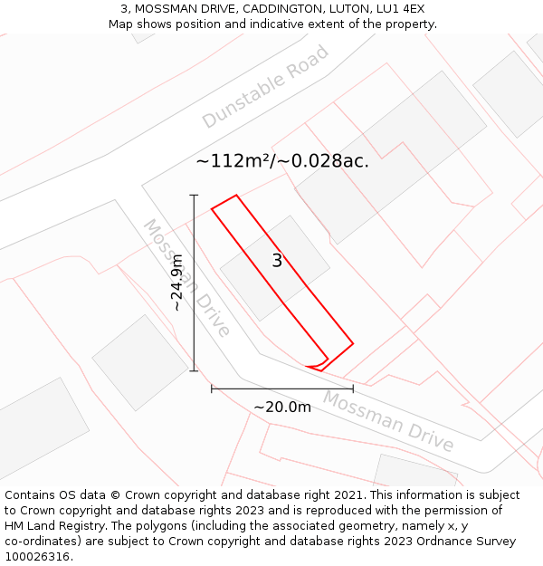 3, MOSSMAN DRIVE, CADDINGTON, LUTON, LU1 4EX: Plot and title map