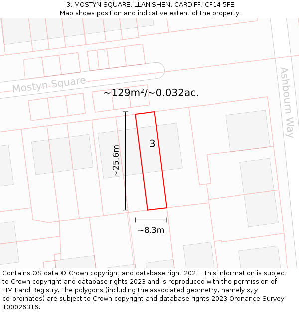 3, MOSTYN SQUARE, LLANISHEN, CARDIFF, CF14 5FE: Plot and title map