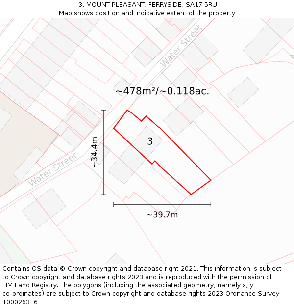 3, MOUNT PLEASANT, FERRYSIDE, SA17 5RU: Plot and title map