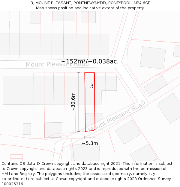 3, MOUNT PLEASANT, PONTNEWYNYDD, PONTYPOOL, NP4 6SE: Plot and title map