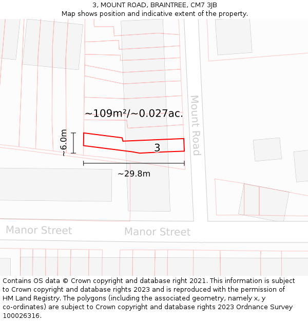 3, MOUNT ROAD, BRAINTREE, CM7 3JB: Plot and title map