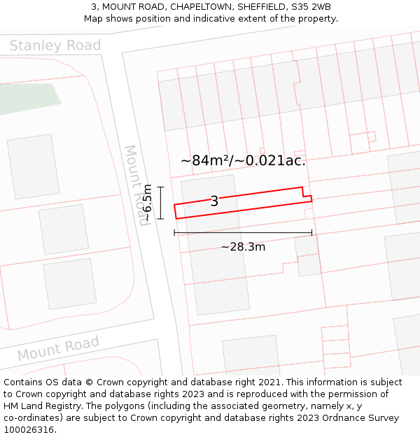 3, MOUNT ROAD, CHAPELTOWN, SHEFFIELD, S35 2WB: Plot and title map