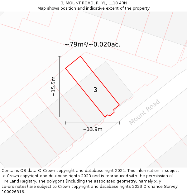 3, MOUNT ROAD, RHYL, LL18 4RN: Plot and title map