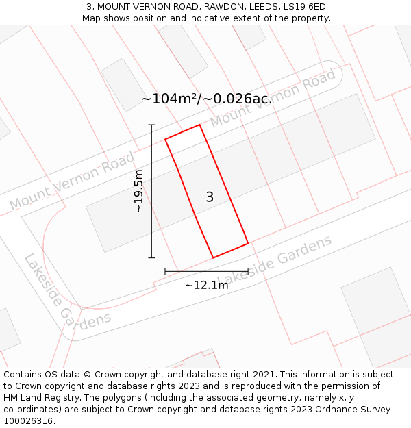 3, MOUNT VERNON ROAD, RAWDON, LEEDS, LS19 6ED: Plot and title map