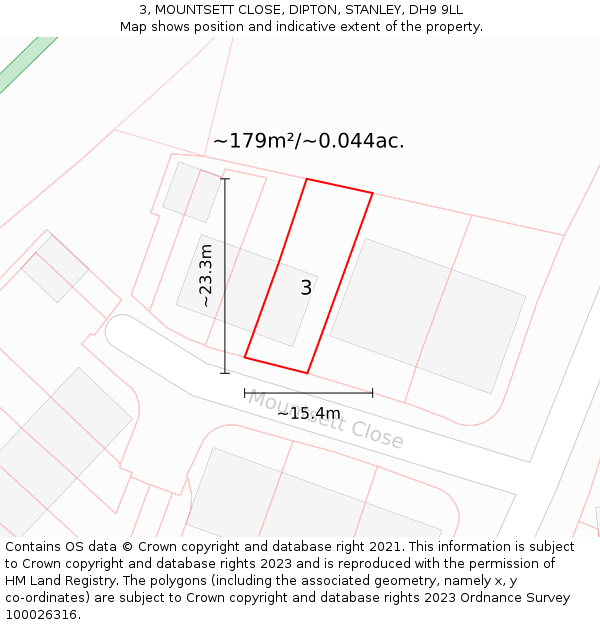 3, MOUNTSETT CLOSE, DIPTON, STANLEY, DH9 9LL: Plot and title map