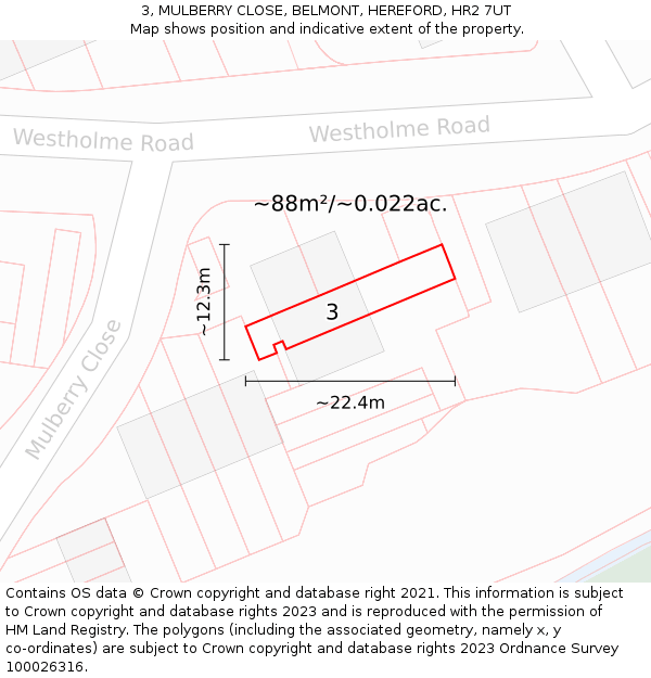 3, MULBERRY CLOSE, BELMONT, HEREFORD, HR2 7UT: Plot and title map