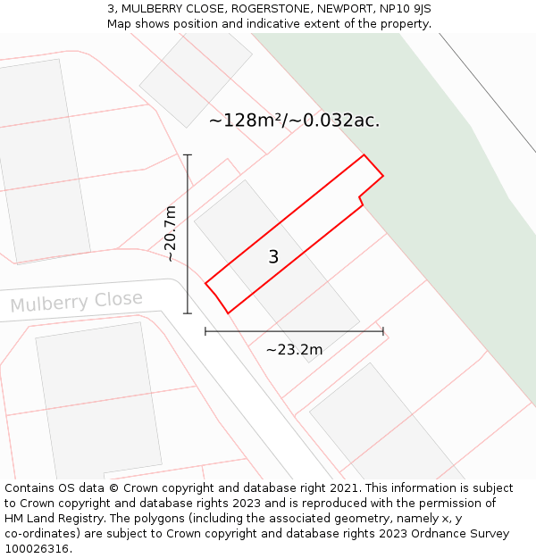 3, MULBERRY CLOSE, ROGERSTONE, NEWPORT, NP10 9JS: Plot and title map