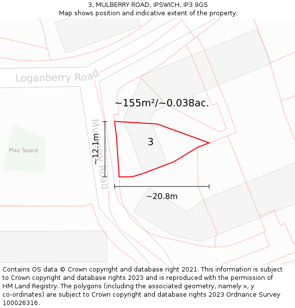 3, MULBERRY ROAD, IPSWICH, IP3 9GS: Plot and title map