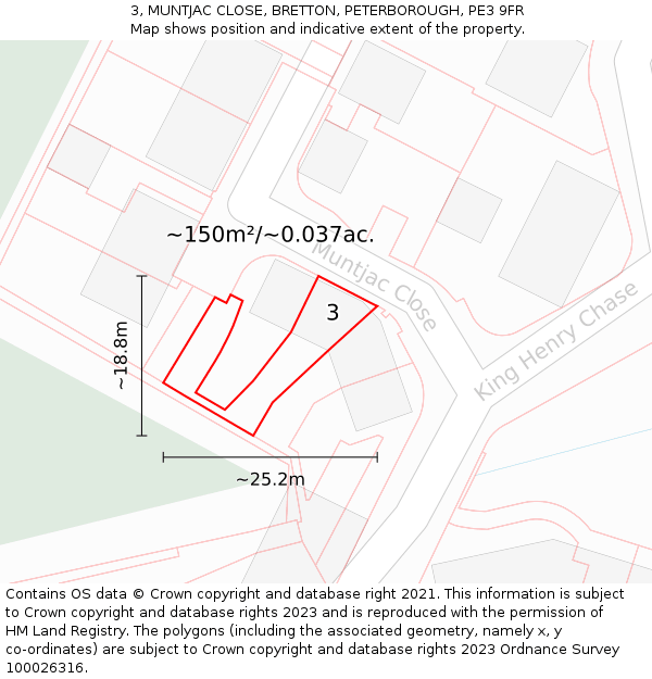 3, MUNTJAC CLOSE, BRETTON, PETERBOROUGH, PE3 9FR: Plot and title map