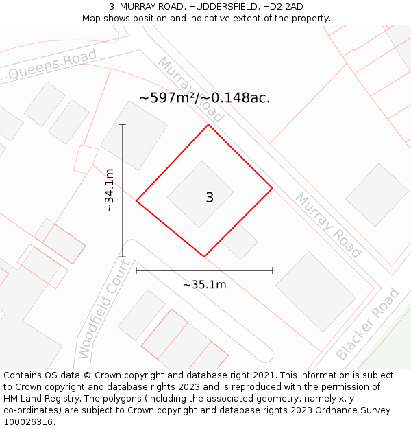 3, MURRAY ROAD, HUDDERSFIELD, HD2 2AD: Plot and title map