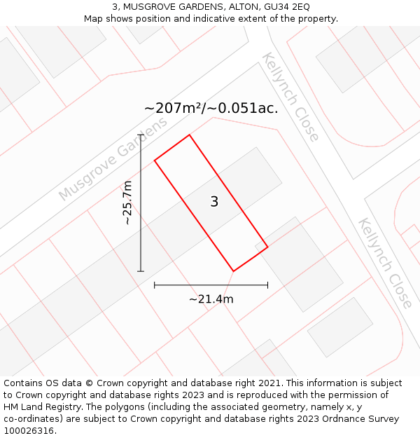 3, MUSGROVE GARDENS, ALTON, GU34 2EQ: Plot and title map