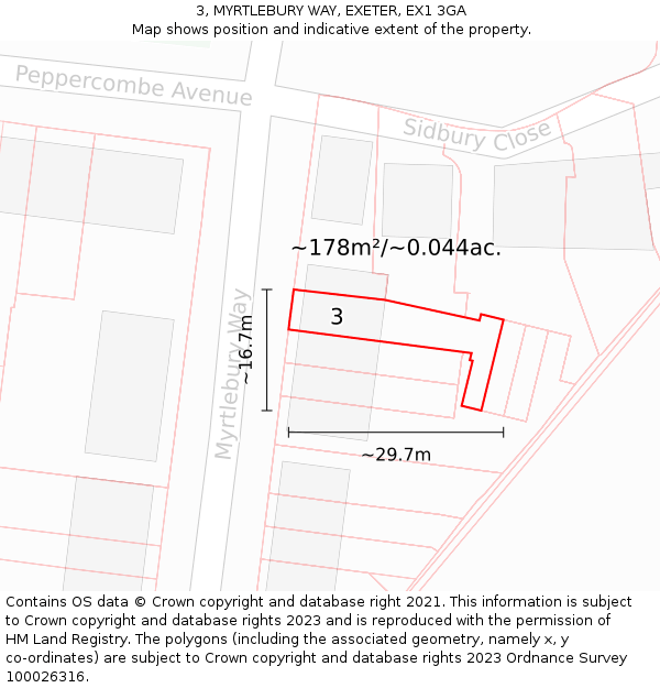 3, MYRTLEBURY WAY, EXETER, EX1 3GA: Plot and title map