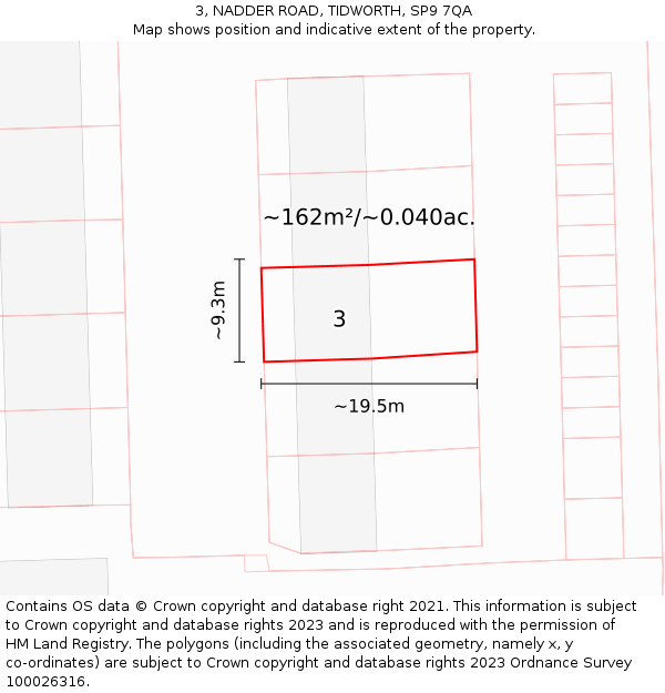 3, NADDER ROAD, TIDWORTH, SP9 7QA: Plot and title map