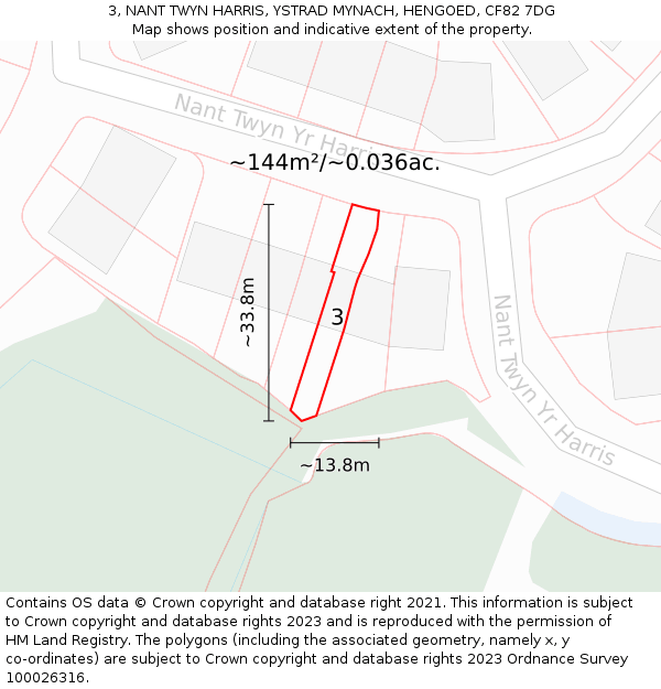 3, NANT TWYN HARRIS, YSTRAD MYNACH, HENGOED, CF82 7DG: Plot and title map