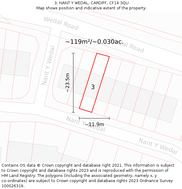3, NANT Y WEDAL, CARDIFF, CF14 3QU: Plot and title map