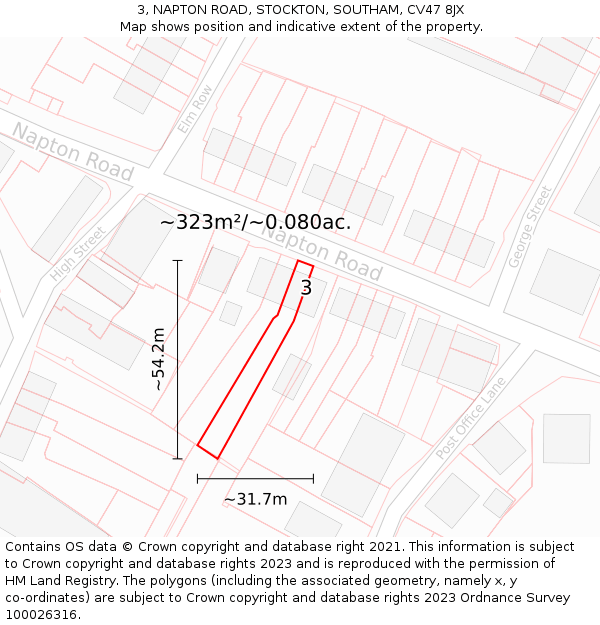 3, NAPTON ROAD, STOCKTON, SOUTHAM, CV47 8JX: Plot and title map