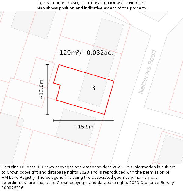 3, NATTERERS ROAD, HETHERSETT, NORWICH, NR9 3BF: Plot and title map