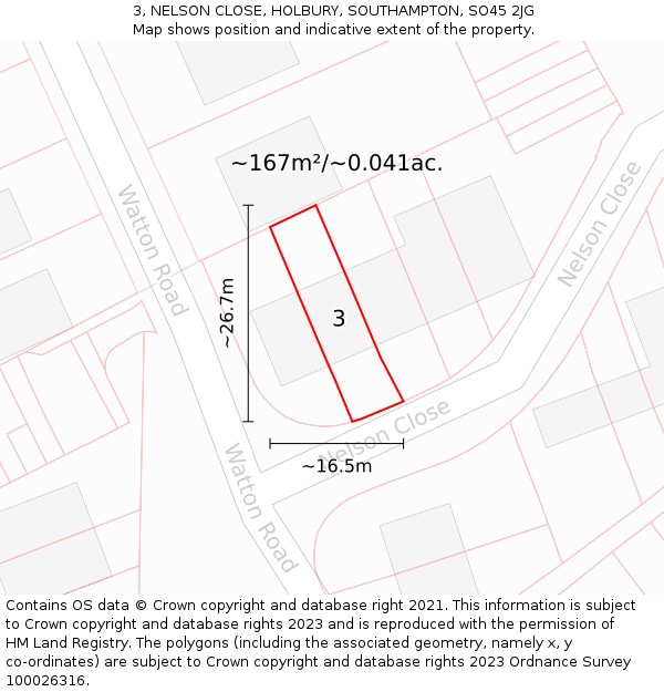 3, NELSON CLOSE, HOLBURY, SOUTHAMPTON, SO45 2JG: Plot and title map