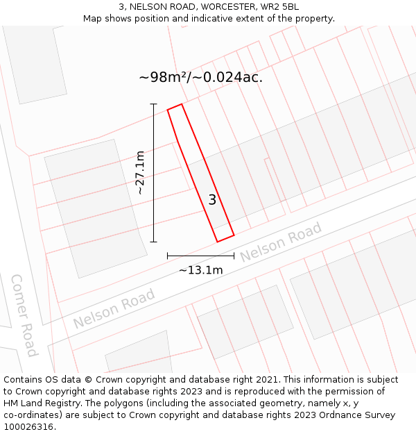 3, NELSON ROAD, WORCESTER, WR2 5BL: Plot and title map