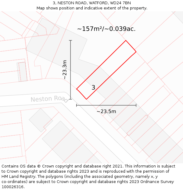 3, NESTON ROAD, WATFORD, WD24 7BN: Plot and title map