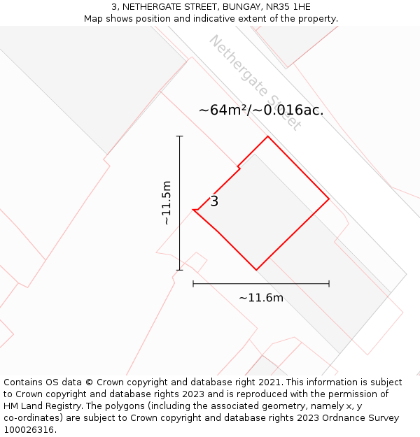 3, NETHERGATE STREET, BUNGAY, NR35 1HE: Plot and title map