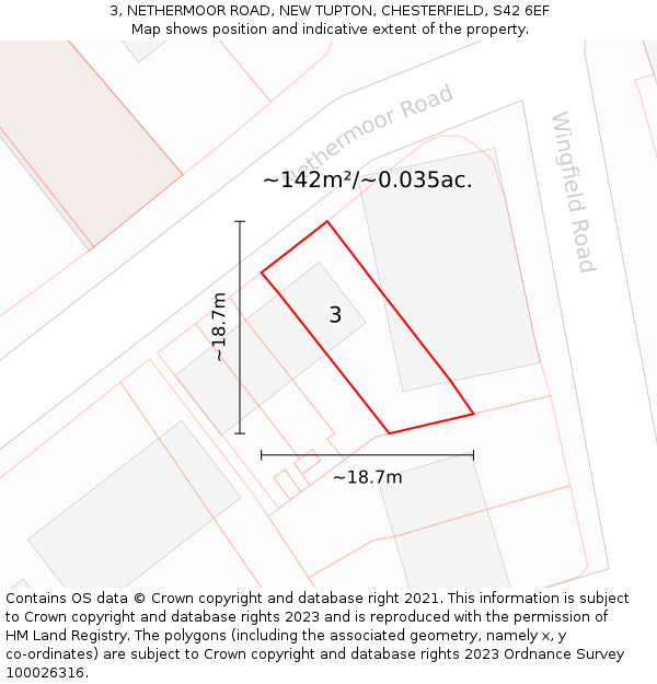 3, NETHERMOOR ROAD, NEW TUPTON, CHESTERFIELD, S42 6EF: Plot and title map