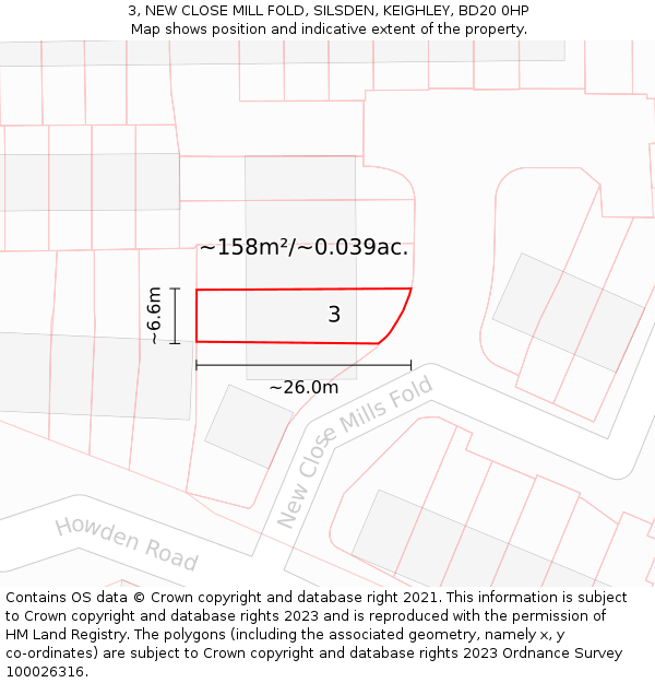 3, NEW CLOSE MILL FOLD, SILSDEN, KEIGHLEY, BD20 0HP: Plot and title map