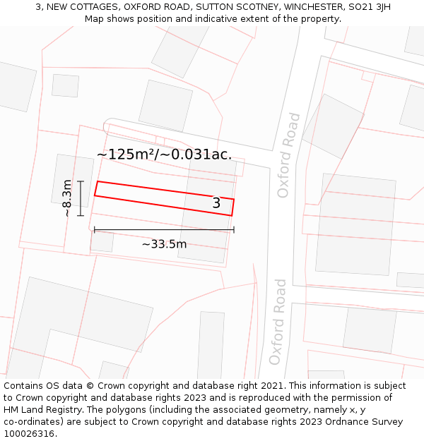 3, NEW COTTAGES, OXFORD ROAD, SUTTON SCOTNEY, WINCHESTER, SO21 3JH: Plot and title map