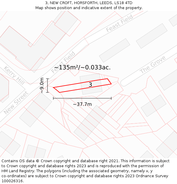 3, NEW CROFT, HORSFORTH, LEEDS, LS18 4TD: Plot and title map