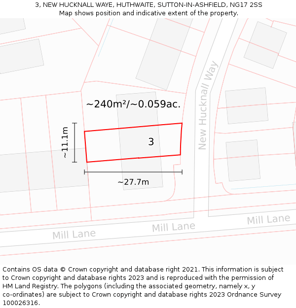 3, NEW HUCKNALL WAYE, HUTHWAITE, SUTTON-IN-ASHFIELD, NG17 2SS: Plot and title map