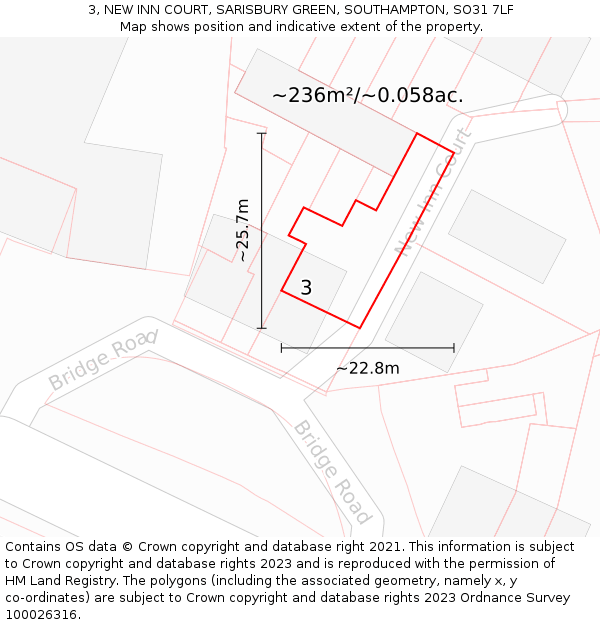 3, NEW INN COURT, SARISBURY GREEN, SOUTHAMPTON, SO31 7LF: Plot and title map