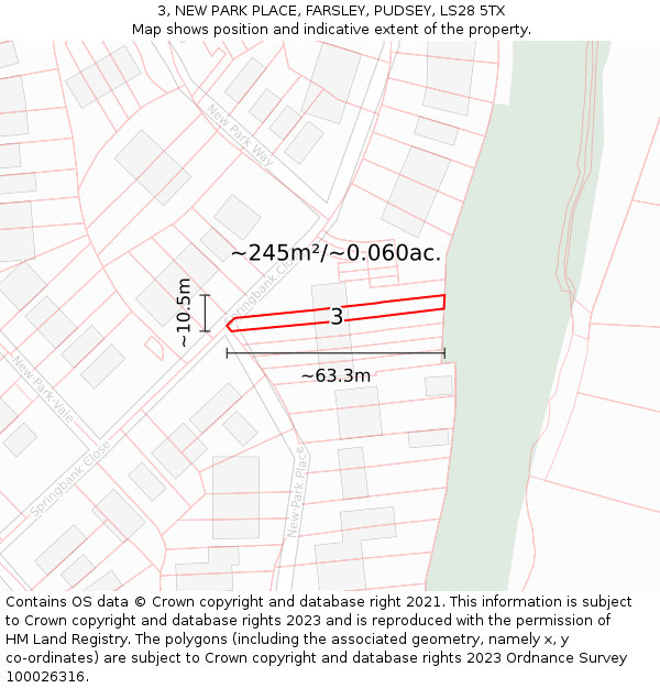 3, NEW PARK PLACE, FARSLEY, PUDSEY, LS28 5TX: Plot and title map
