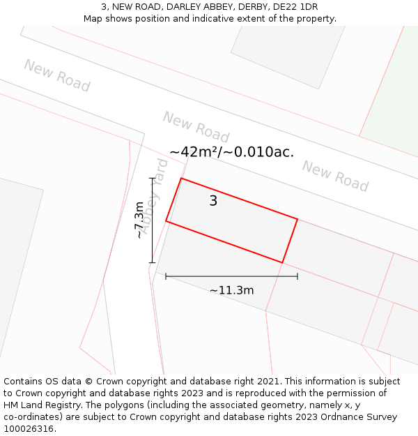 3, NEW ROAD, DARLEY ABBEY, DERBY, DE22 1DR: Plot and title map