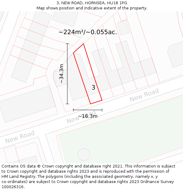 3, NEW ROAD, HORNSEA, HU18 1PG: Plot and title map