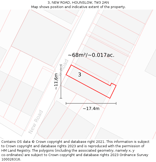 3, NEW ROAD, HOUNSLOW, TW3 2AN: Plot and title map