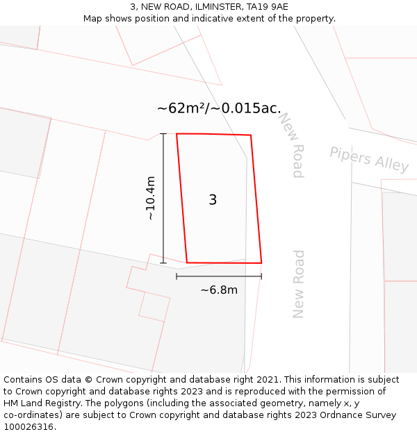 3, NEW ROAD, ILMINSTER, TA19 9AE: Plot and title map