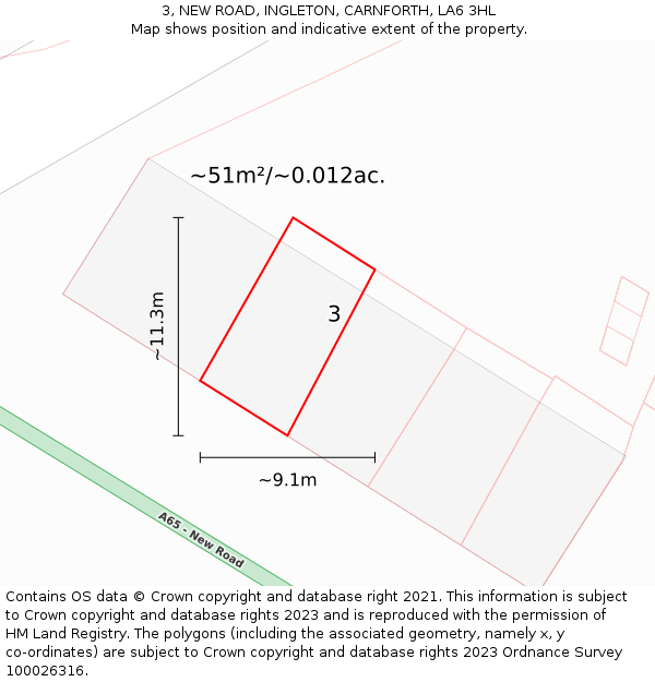 3, NEW ROAD, INGLETON, CARNFORTH, LA6 3HL: Plot and title map