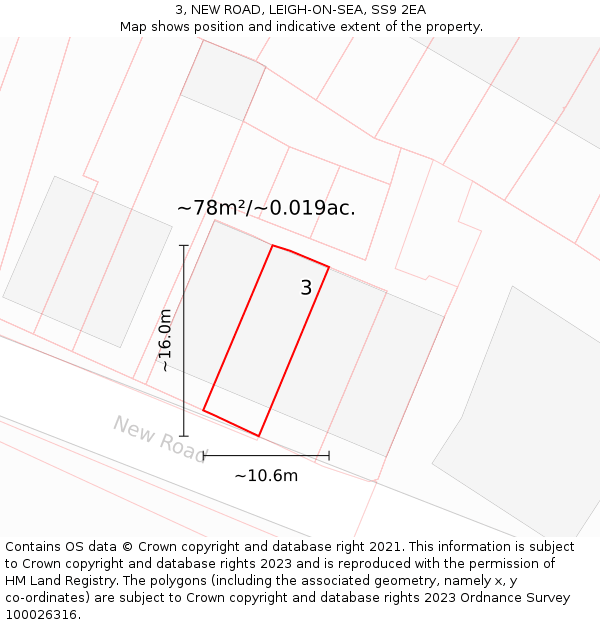 3, NEW ROAD, LEIGH-ON-SEA, SS9 2EA: Plot and title map