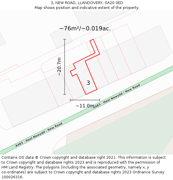 3, NEW ROAD, LLANDOVERY, SA20 0ED: Plot and title map