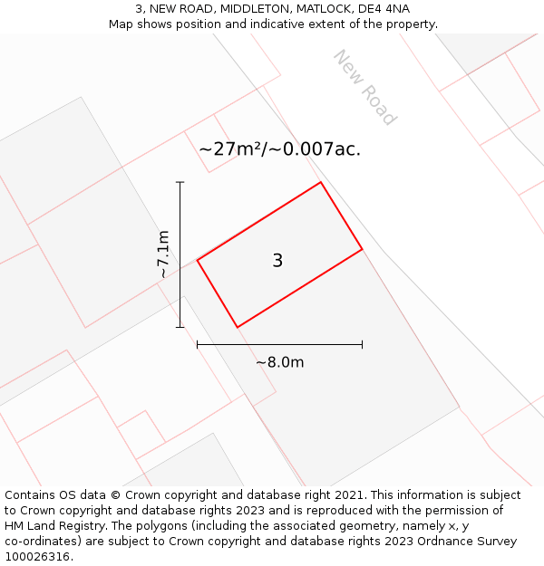 3, NEW ROAD, MIDDLETON, MATLOCK, DE4 4NA: Plot and title map