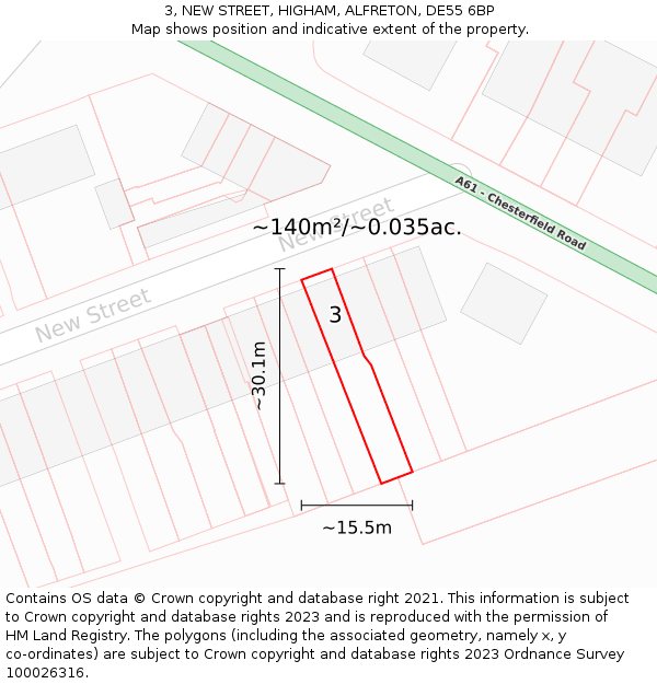 3, NEW STREET, HIGHAM, ALFRETON, DE55 6BP: Plot and title map