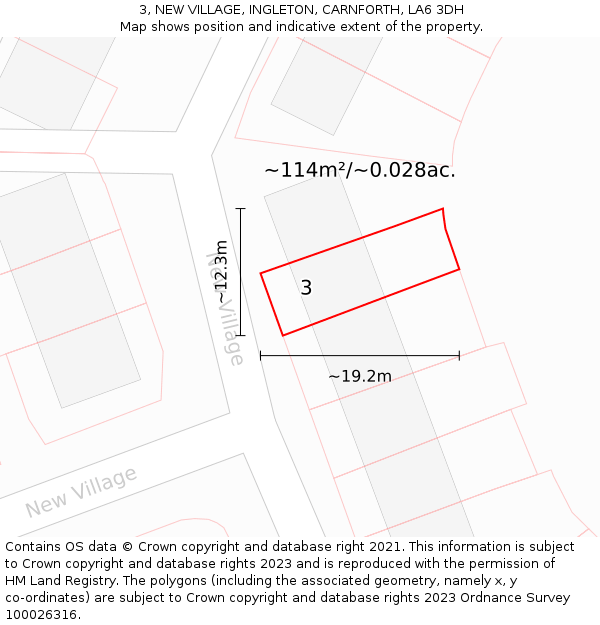 3, NEW VILLAGE, INGLETON, CARNFORTH, LA6 3DH: Plot and title map
