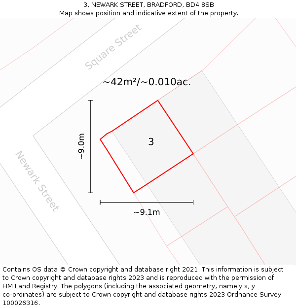 3, NEWARK STREET, BRADFORD, BD4 8SB: Plot and title map